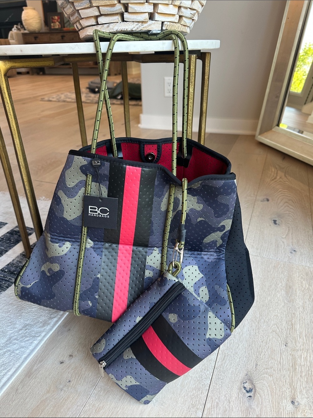 BCBGeneration Camouflage Neoprene Tote with Hot Pink Stripe